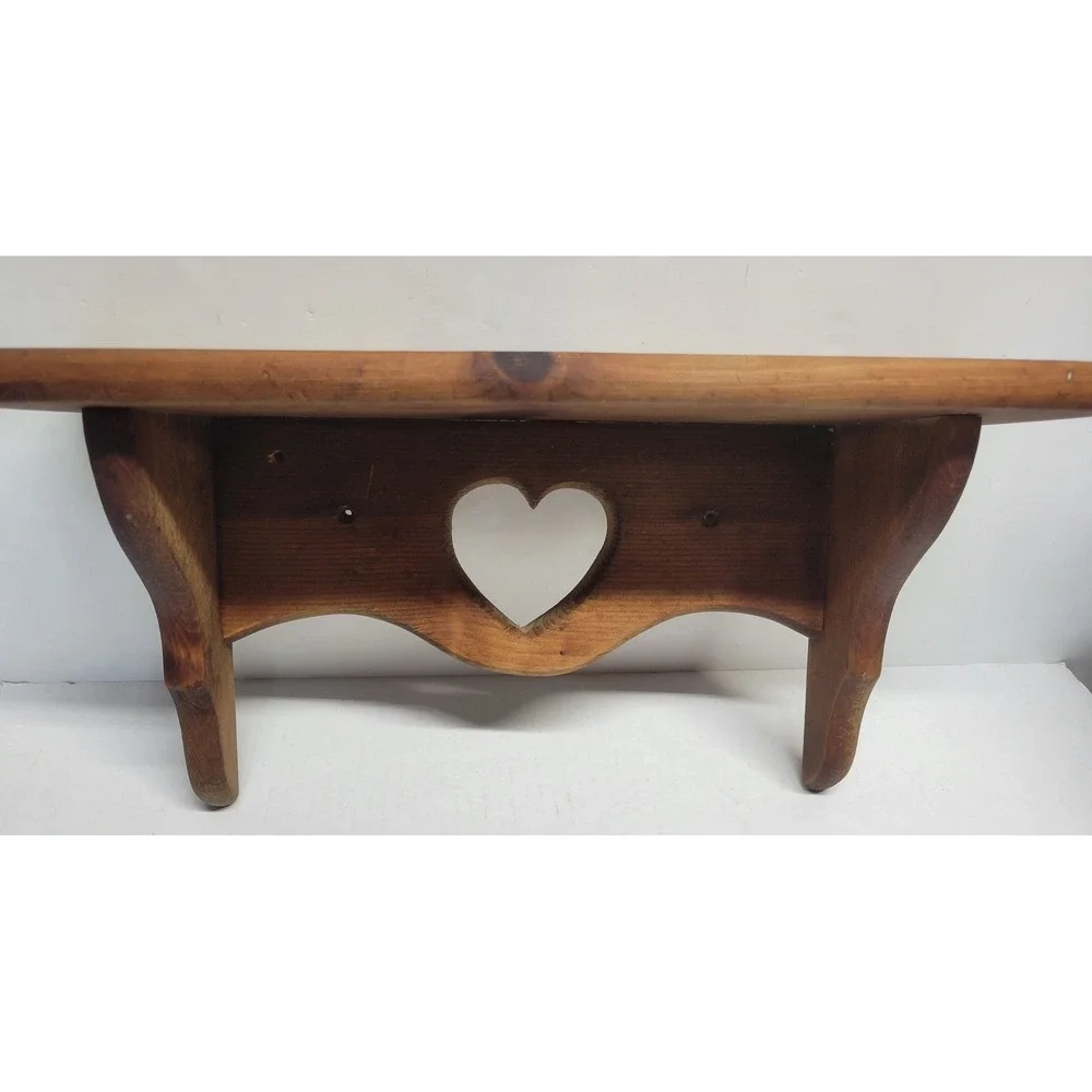 Vintage Rustic Pine Wood Heart Cutout Wall Shelf Farmhouse Country Decor 18in